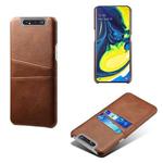 For Samsung Galaxy A80 Calf Texture PC + PU Leather Back Cover Shockproof Case with Dual Card Slots(Brown)