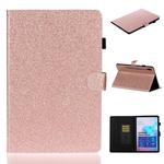 For Galaxy Tab S6 T860 Varnish Glitter Powder Horizontal Flip Leather Case with Holder & Card Slot(Rose Gold)