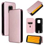 For Doogee S59 / S59 Pro Carbon Fiber Texture Horizontal Flip TPU + PC + PU Leather Case with Card Slot(Pink)