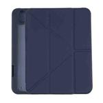 For iPad mini 6 Deformation Transparent Acrylic Horizontal Flip PU Leather Tablet Case with Multi-folding Holder & Sleep / Wake-up Function & Pen Slot(Dark Blue)