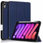 For iPad mini 6 Solid Color TPU Horizontal Flip Leather Tablet Case with Three-folding Holder & Pen Slot & Sleep / Wake-up Function(Dark Blue)