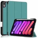 For iPad mini 6 Solid Color TPU Horizontal Flip Leather Tablet Case with Three-folding Holder & Pen Slot & Sleep / Wake-up Function(Dark Green)