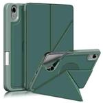 For iPad mini 6 Cloth Texture Multi-folding Horizontal Flip PU Leather Shockproof Tablet Case with Holder & Sleep / Wake-up Function & Pen Slot(Dark Green)