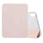 For iPad mini 6 3-folding Electric Pressed Skin Texture Horizontal Flip Shockproof Transparent TPU + PU Leather Tablet Case with Holder& Pen Slot & Sleep / Wake-up Function(Light Pink)