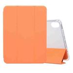 For iPad mini 6 3-folding Electric Pressed Skin Texture Horizontal Flip Shockproof Transparent TPU + PU Leather Tablet Case with Holder& Pen Slot & Sleep / Wake-up Function(Orange)