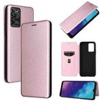 For ZTE Blade V30 Vita Carbon Fiber Texture Horizontal Flip TPU + PC + PU Leather Case with Card Slot(Pink)