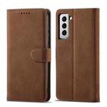 For Samsung Galaxy S21 5G Frosted Anti-theft Brush Horizontal Flip Leather Case with Holder & Card Slots & Wallet(Coffee)