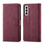 For Samsung Galaxy S21 FE 5G Frosted Anti-theft Brush Horizontal Flip Leather Case with Holder & Card Slots & Wallet(Wine Red)