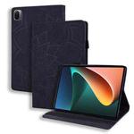 For Xiaomi Mi Pad 5 / 5 Pro Calf Pattern Double Folding Design Embossed Leather Case with Holder & Card Slots & Pen Slot & Elastic Band(Black)