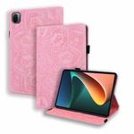 For Xiaomi Mi Pad 5 / 5 Pro Calf Pattern Double Folding Design Embossed Leather Case with Holder & Card Slots & Pen Slot & Elastic Band(Pink)