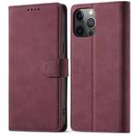 For iPhone 13 Pro Max Frosted Anti-theft Brush Horizontal Flip Leather Case with Holder & Card Slots & Wallet (Wine Red)