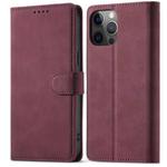For iPhone 13 Pro Frosted Anti-theft Brush Horizontal Flip Leather Case with Holder & Card Slots & Wallet (Wine Red)