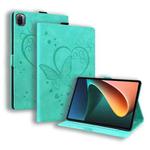 For Xiaomi Pad 5 / Pad 5 Pro Love Butterfly Pattern Horizontal Flip Leather Case with Holder & Sleep / Wake-up Function(Mint Green)