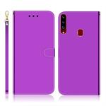 For Galaxy A20s Imitated Mirror Surface Horizontal Flip Leather Case with Holder & Card Slots & Wallet & Lanyard(Purple)