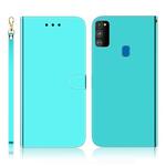 For Galaxy M30s Imitated Mirror Surface Horizontal Flip Leather Case with Holder & Card Slots & Wallet & Lanyard(Mint Green)