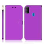 For Galaxy M30s Imitated Mirror Surface Horizontal Flip Leather Case with Holder & Card Slots & Wallet & Lanyard(Purple)