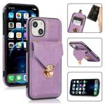 For iPhone 13 Pro Max Fashion Buckle Protective Case with Holder & Card Slot & Wallet & Lanyard (Purple)