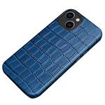 Crocodile Texture Top Layer Cowhide Leather Back Cover Shockproof Case For iPhone 13(Blue)