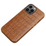 Crocodile Texture Top Layer Cowhide Leather Back Cover Shockproof Case For iPhone 13 Pro Max(Brown)