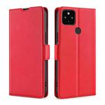 For Google Pixel 5 XL 4G & 5G / Pixel 4a 5G Ultra-thin Voltage Side Buckle PU + TPU Horizontal Flip Leather Case with Holder & Card Slot(Red)