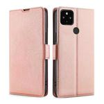 For Google Pixel 5 XL 4G & 5G / Pixel 4a 5G Ultra-thin Voltage Side Buckle PU + TPU Horizontal Flip Leather Case with Holder & Card Slot(Rose Gold)