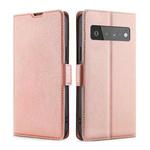 For Google Pixel 6 Pro Ultra-thin Voltage Side Buckle PU + TPU Horizontal Flip Leather Case with Holder & Card Slot(Rose Gold)