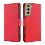 For Samsung Galaxy S21 FE 5G Ultra-thin Voltage Side Buckle PU + TPU Horizontal Flip Leather Case with Holder & Card Slot(Red)