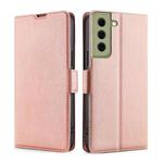 For Samsung Galaxy S21 FE 5G Ultra-thin Voltage Side Buckle PU + TPU Horizontal Flip Leather Case with Holder & Card Slot(Rose Gold)