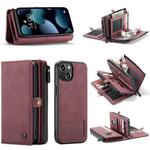 For iPhone 13 CaseMe-018 Detachable Multifunctional Horizontal Flip Leather Case with Card Slot & Holder & Zipper Wallet & Photo Frame(Red)