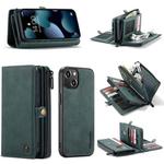 For iPhone 13 CaseMe-018 Detachable Multifunctional Horizontal Flip Leather Case with Card Slot & Holder & Zipper Wallet & Photo Frame(Blue)