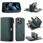 For iPhone 13 Pro CaseMe-018 Detachable Multifunctional Horizontal Flip Leather Case with Card Slot & Holder & Zipper Wallet & Photo Frame (Blue)