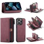 For iPhone 13 Pro Max CaseMe-018 Detachable Multifunctional Horizontal Flip Leather Case with Card Slot & Holder & Zipper Wallet & Photo Frame (Red)