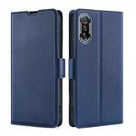 For Xiaomi Redmi K40 Gaming Ultra-thin Voltage Side Buckle PU + TPU Horizontal Flip Leather Case with Holder & Card Slot(Blue)