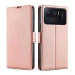 For Xiaomi Mi 11 Ultra Ultra-thin Voltage Side Buckle PU + TPU Horizontal Flip Leather Case with Holder & Card Slot(Rose Gold)