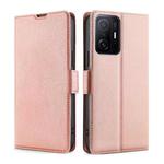 For Xiaomi 11T Ultra-thin Voltage Side Buckle PU + TPU Horizontal Flip Leather Case with Holder & Card Slot(Rose Gold)