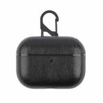For Apple AirPods Pro Wireless Earphone Protective Leather Case with Hook(Black)