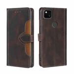 For Google Pixel 4a Skin Feel Straw Hat Magnetic Buckle Horizontal Flip Leather Case with Holder & Card Slots & Wallet(Brown)