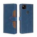 For Google Pixel 4a Skin Feel Straw Hat Magnetic Buckle Horizontal Flip Leather Case with Holder & Card Slots & Wallet(Blue)
