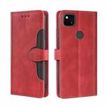 For Google Pixel 4a Skin Feel Straw Hat Magnetic Buckle Horizontal Flip Leather Case with Holder & Card Slots & Wallet(Red)