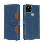 For Google Pixel 5 Skin Feel Straw Hat Magnetic Buckle Horizontal Flip Leather Case with Holder & Card Slots & Wallet(Blue)