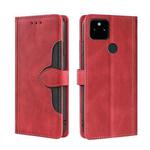 For Google Pixel 5a 5G Skin Feel Straw Hat Magnetic Buckle Horizontal Flip Leather Case with Holder & Card Slots & Wallet(Red)