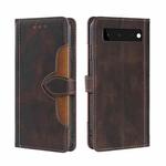 For Google Pixel 6 Skin Feel Straw Hat Magnetic Buckle Horizontal Flip Leather Case with Holder & Card Slots & Wallet(Brown)