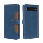 For Google Pixel 6 Skin Feel Straw Hat Magnetic Buckle Horizontal Flip Leather Case with Holder & Card Slots & Wallet(Blue)