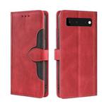 For Google Pixel 6 Skin Feel Straw Hat Magnetic Buckle Horizontal Flip Leather Case with Holder & Card Slots & Wallet(Red)