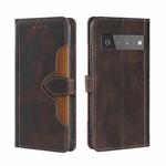 For Google Pixel 6 Pro Skin Feel Straw Hat Magnetic Buckle Horizontal Flip Leather Case with Holder & Card Slots & Wallet(Brown)