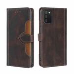 For Samsung Galaxy A03s (166.5mm) Skin Feel Straw Hat Magnetic Buckle Horizontal Flip PU Leather Case with Holder & Card Slots & Wallet(Brown)