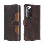 For Xiaomi Mi 10S Skin Feel Straw Hat Magnetic Buckle Horizontal Flip PU Leather Case with Holder & Card Slots & Wallet(Brown)