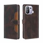 For Xiaomi Mi 11 Pro Skin Feel Straw Hat Magnetic Buckle Horizontal Flip PU Leather Case with Holder & Card Slots & Wallet(Brown)