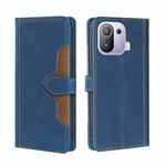 For Xiaomi Mi 11 Pro Skin Feel Straw Hat Magnetic Buckle Horizontal Flip PU Leather Case with Holder & Card Slots & Wallet(Blue)