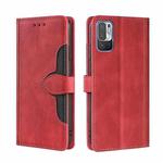 For Xiaomi Redmi Note 10 5G / Poco M3 Pro 5G Skin Feel Straw Hat Magnetic Buckle Horizontal Flip PU Leather Case with Holder & Card Slots & Wallet(Red)
